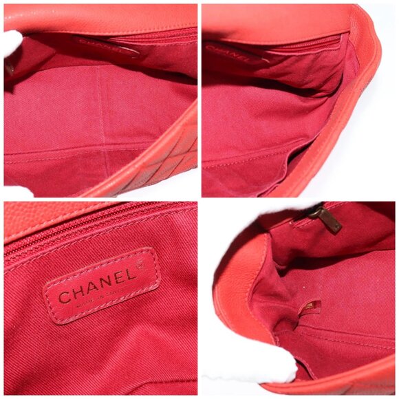 CHANEL Matelasse Chain Shoulder Bag Grained Calf Skin Red CC Auth 127170 - Picture 15 of 16